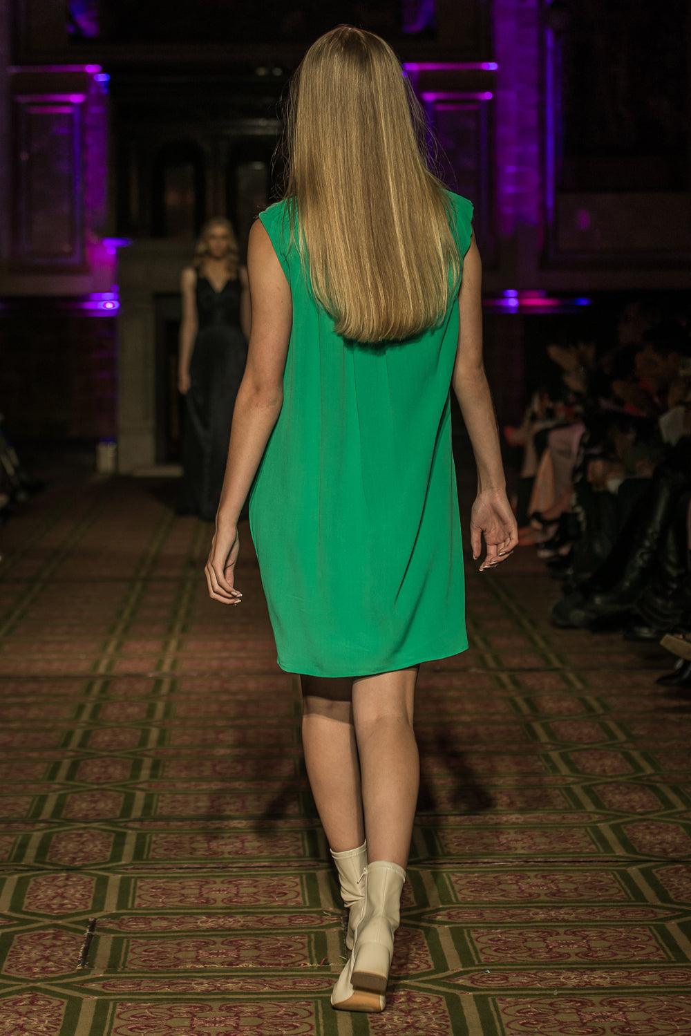 Luxury Pleated Neckline Green Dress - Yuniku London