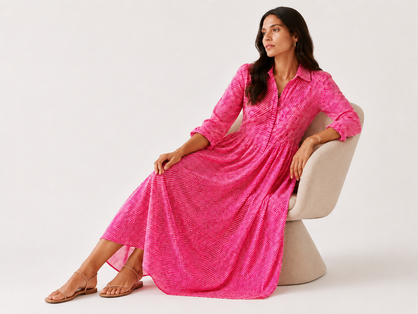 Pink Silk Maxi Shirt Dress
