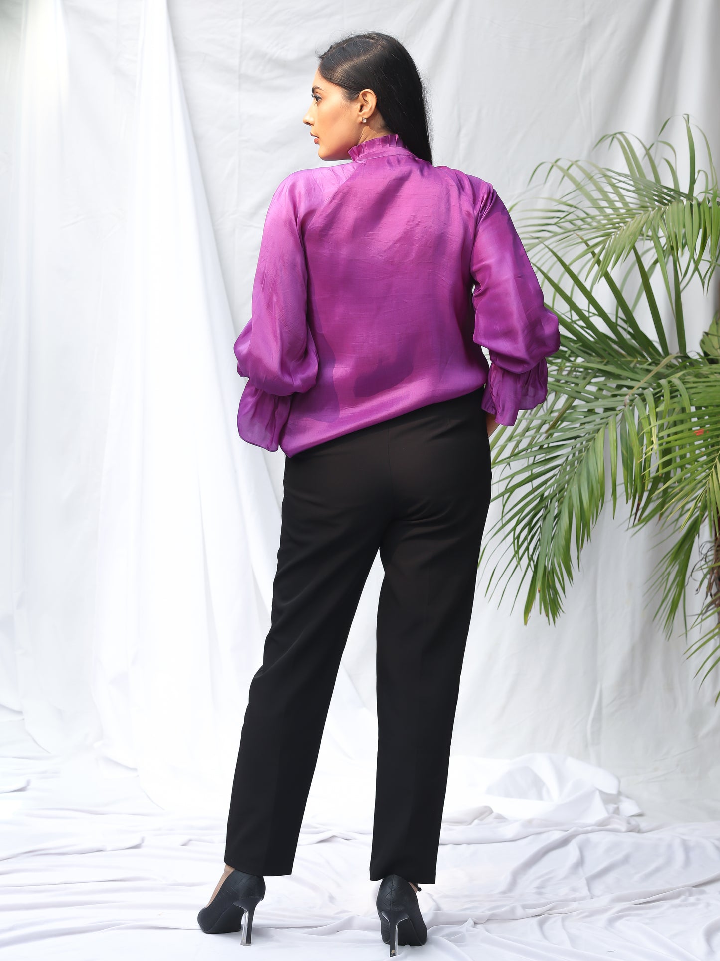 Purple Silk Chinese Collar Shirt
