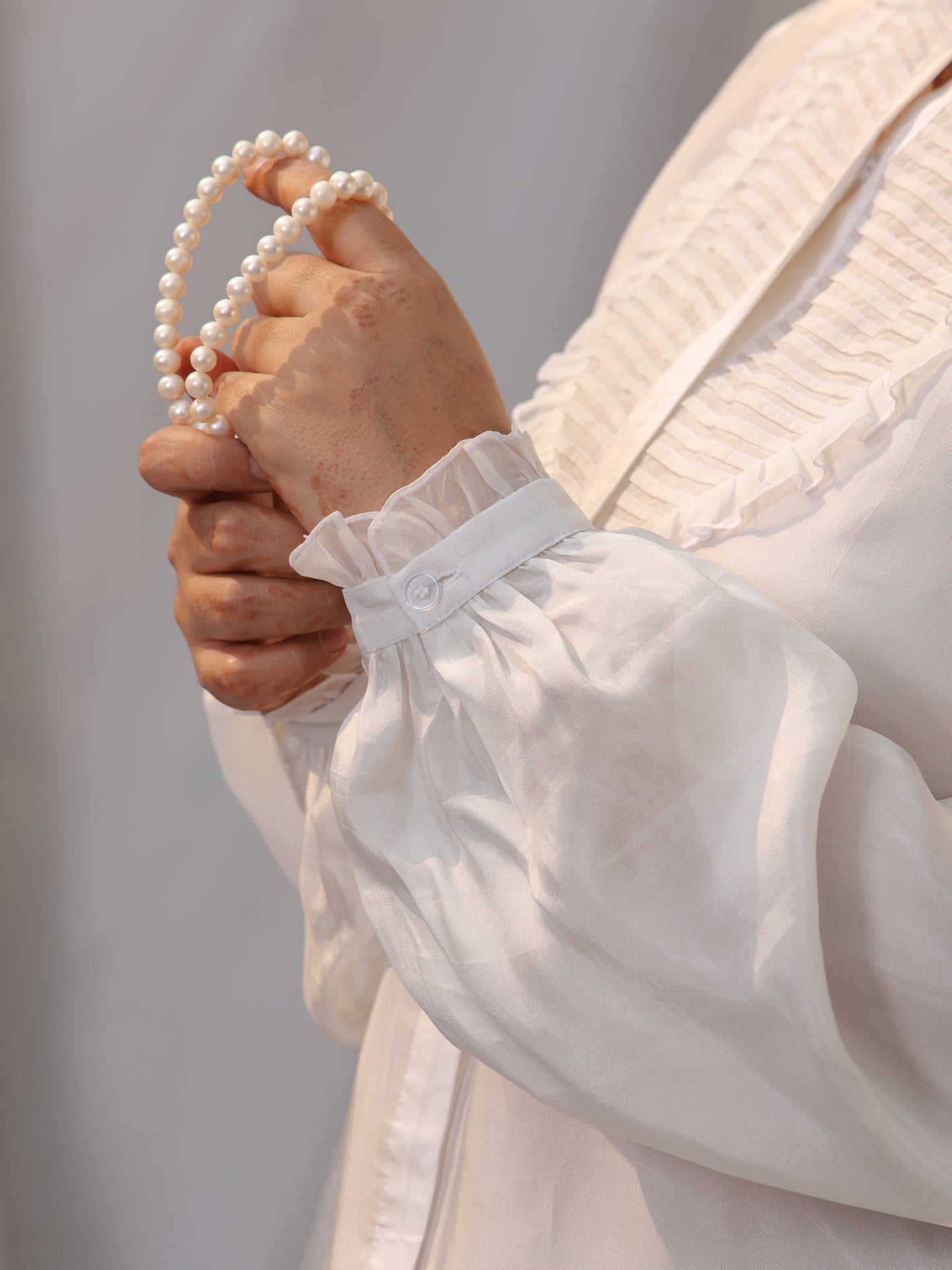 Ivory Silk Organza Pintuck Shirt