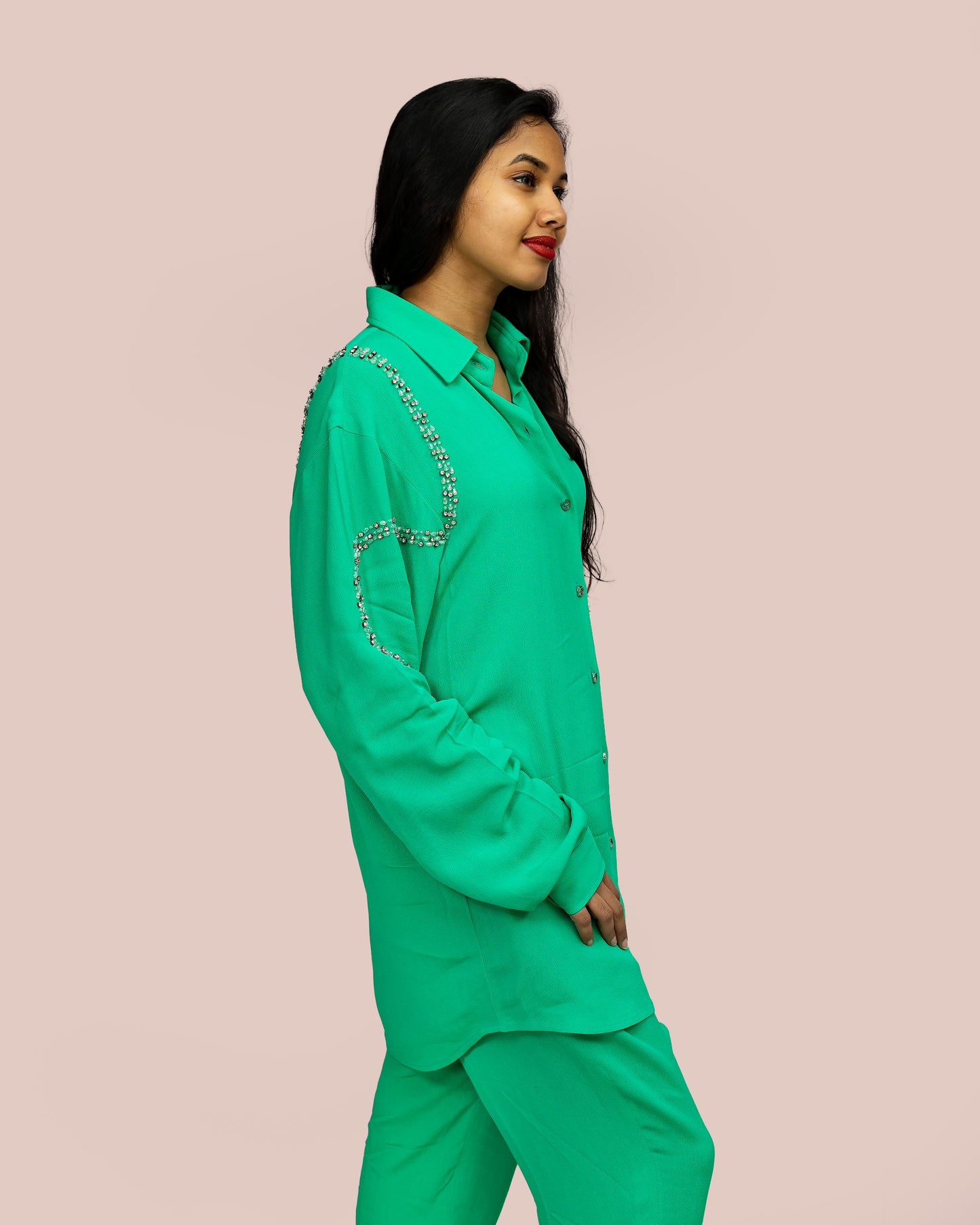 Embellished Parrot Green Cord Set