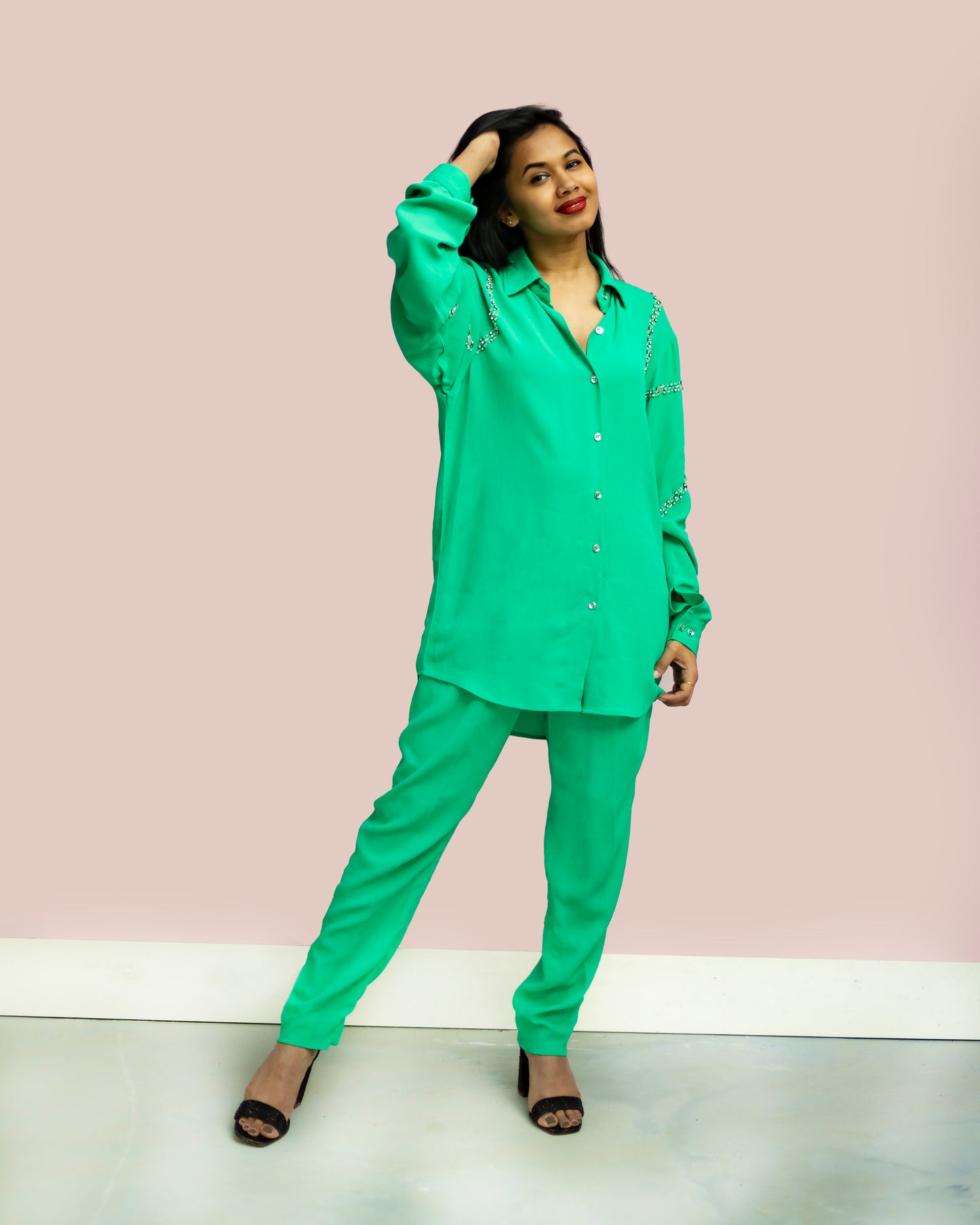 Embellished Parrot Green Cord Set