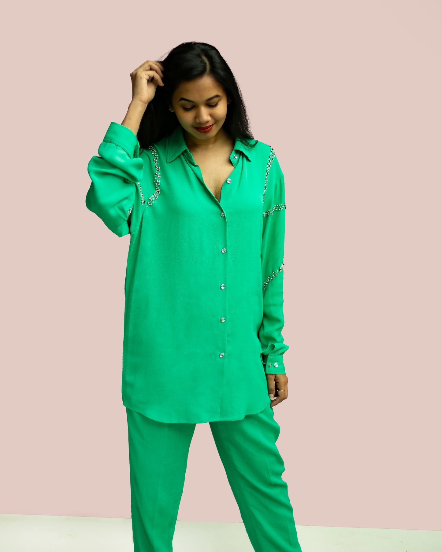 Embellished Parrot Green Cord Set