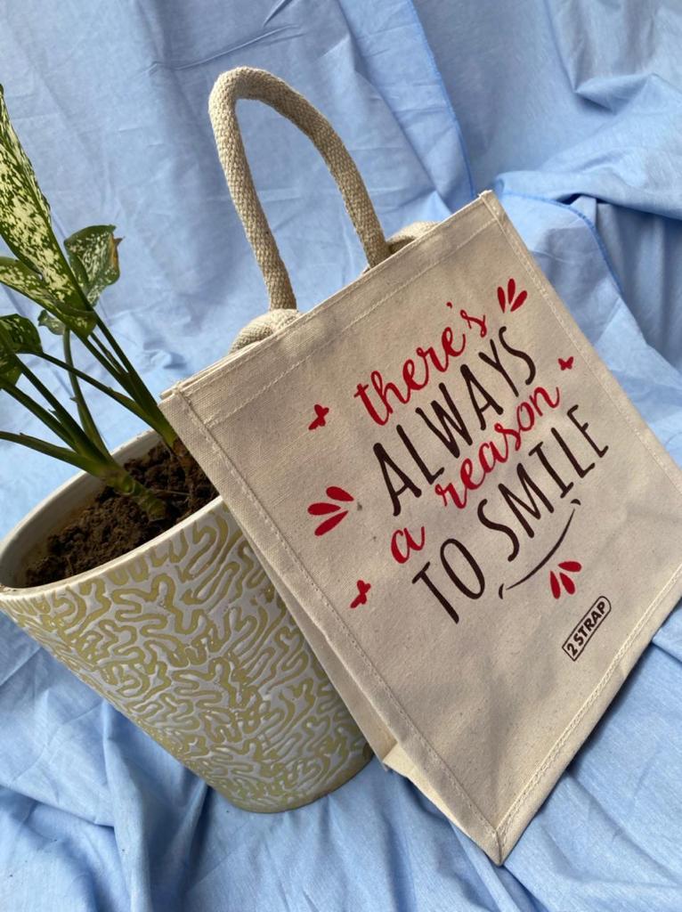 Sustainable and Reusable Smile Burlap Handbag