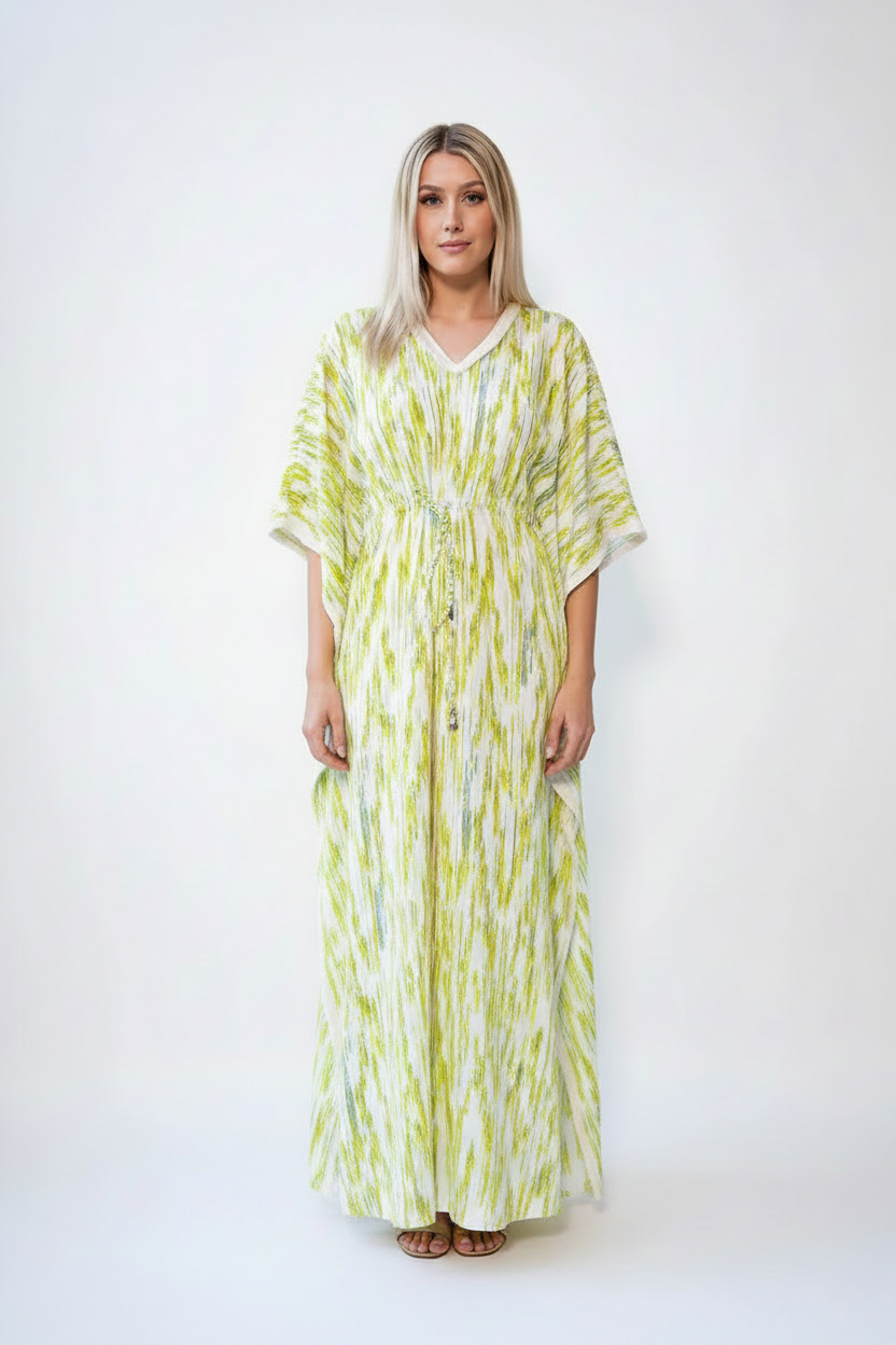 Fringe Maxi Dresstan | Viscose Crepe Drawstring Dress