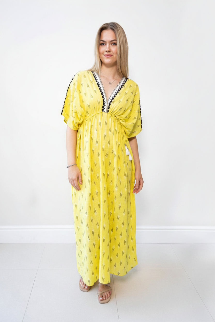 Sunshine Yellow Cotton Dresstan | Handloom Crochet Detail