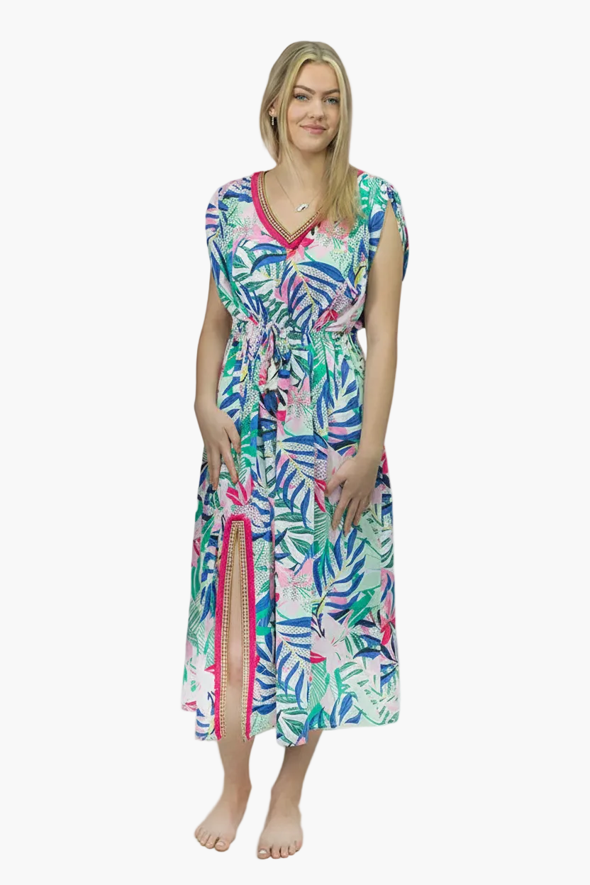Tropical Whimsy Dresstan | Cotton-Linen Botanical Print