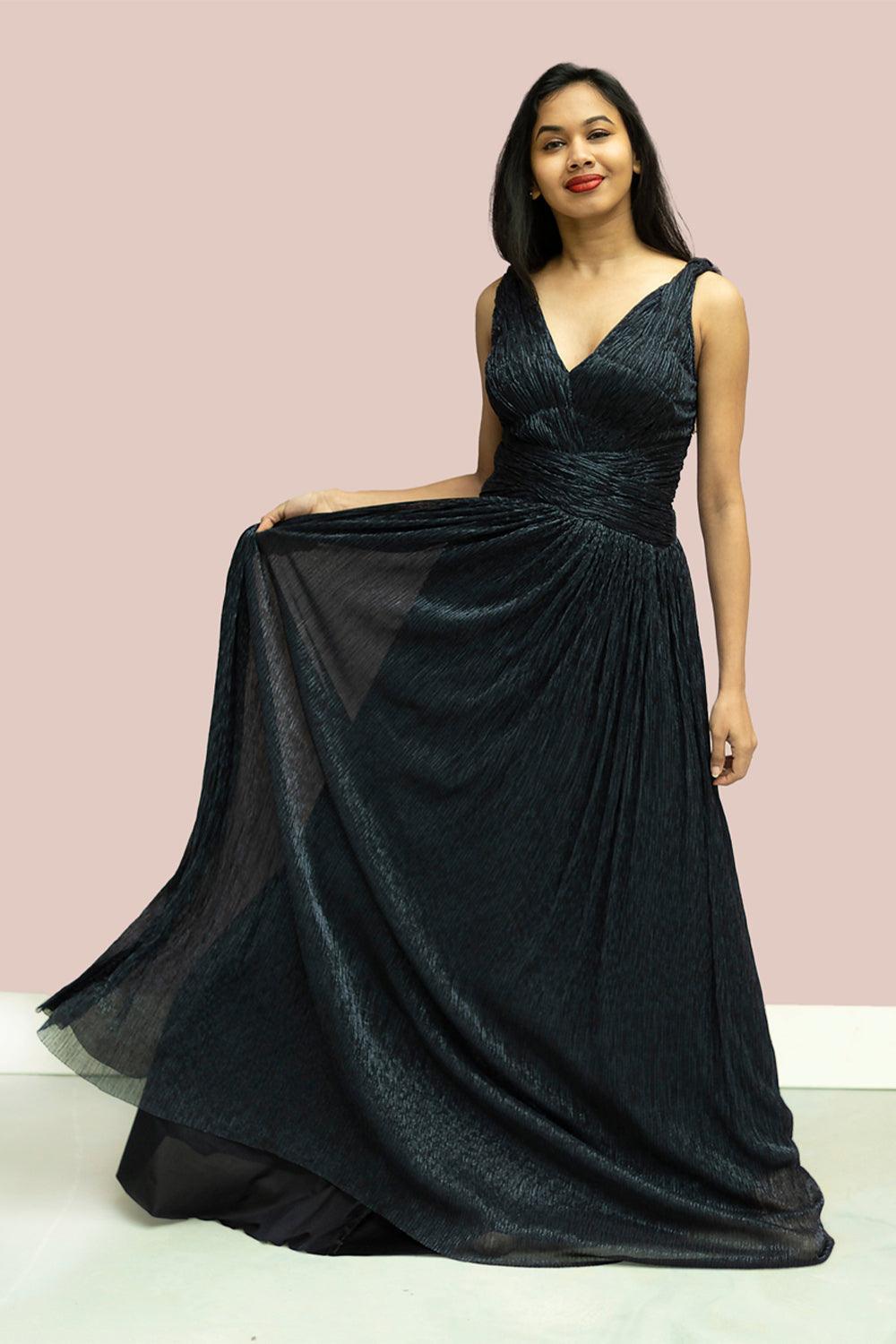 Shimmer Navy Gown - Yuniku London