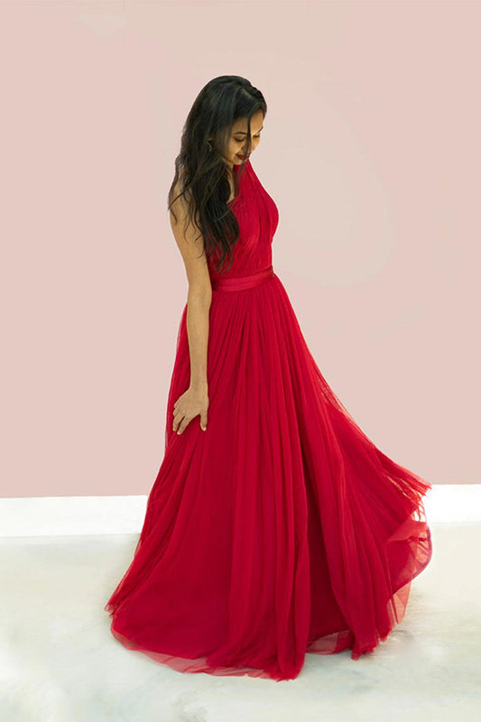 Red One Shoulder Gown - Yuniku London