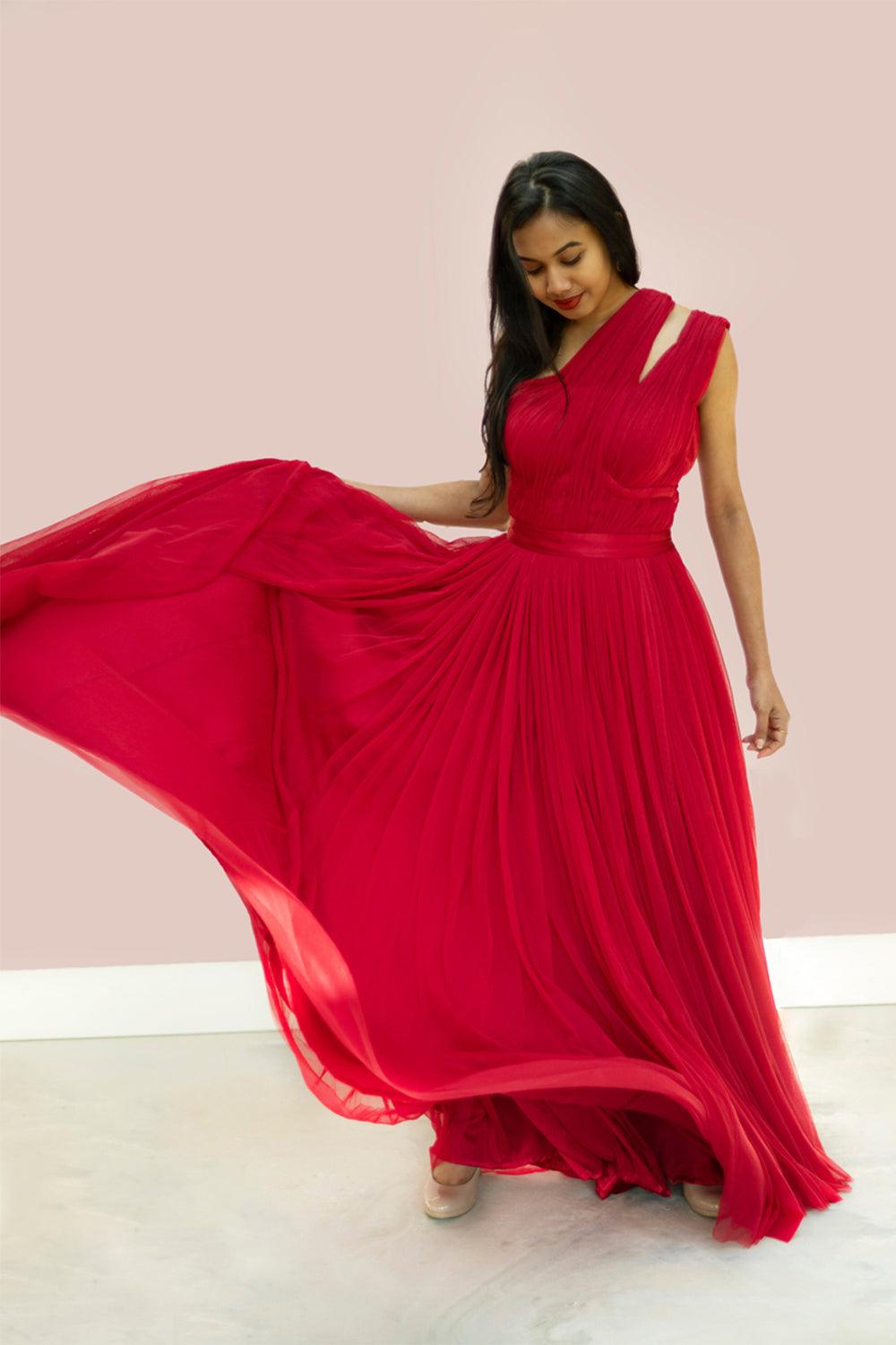 Red One Shoulder Gown - Yuniku London