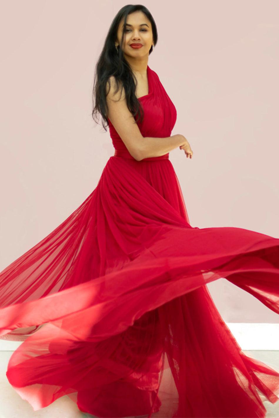 Red One Shoulder Gown - Yuniku London