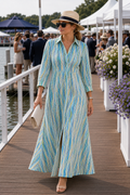 Blue Green Wave Print Viscose Maxi Dress