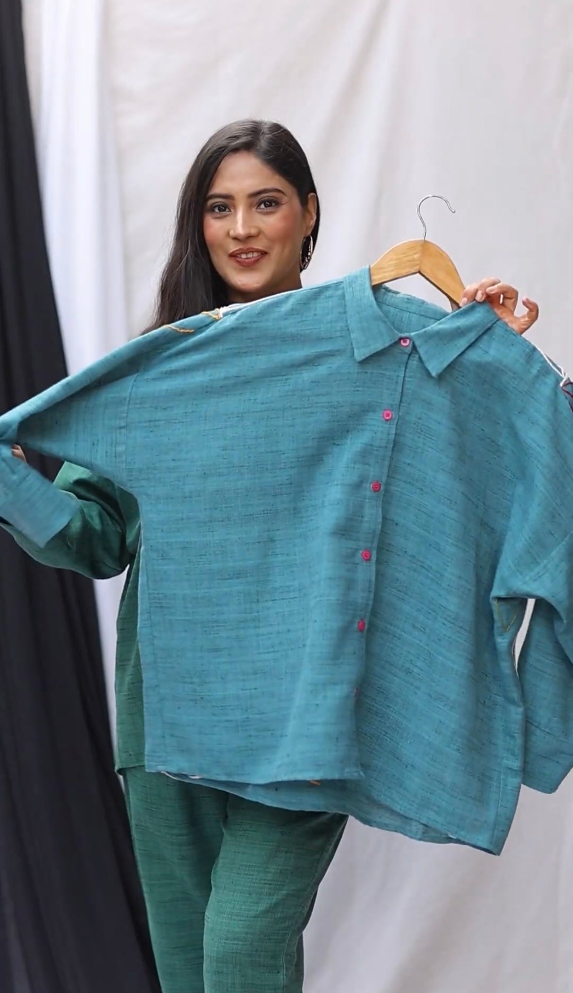 Olive Green Matka Silk Hand-Embroidered Co-ord Set