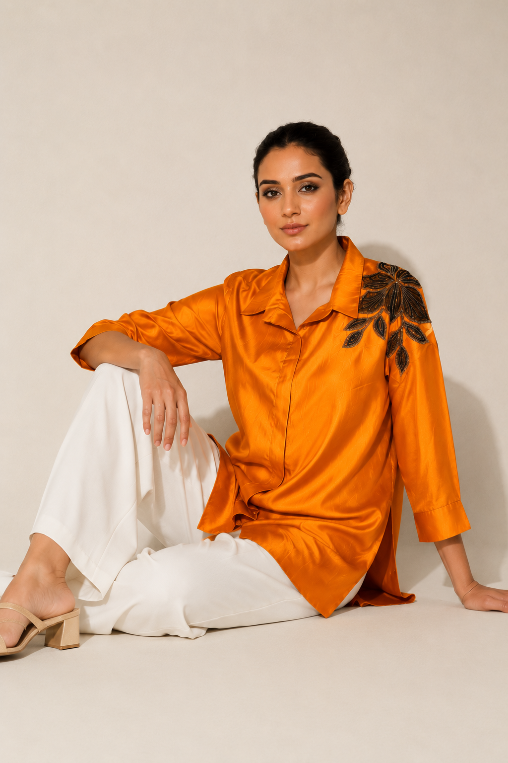 Amber Mashru Silk Embroidered Shirt