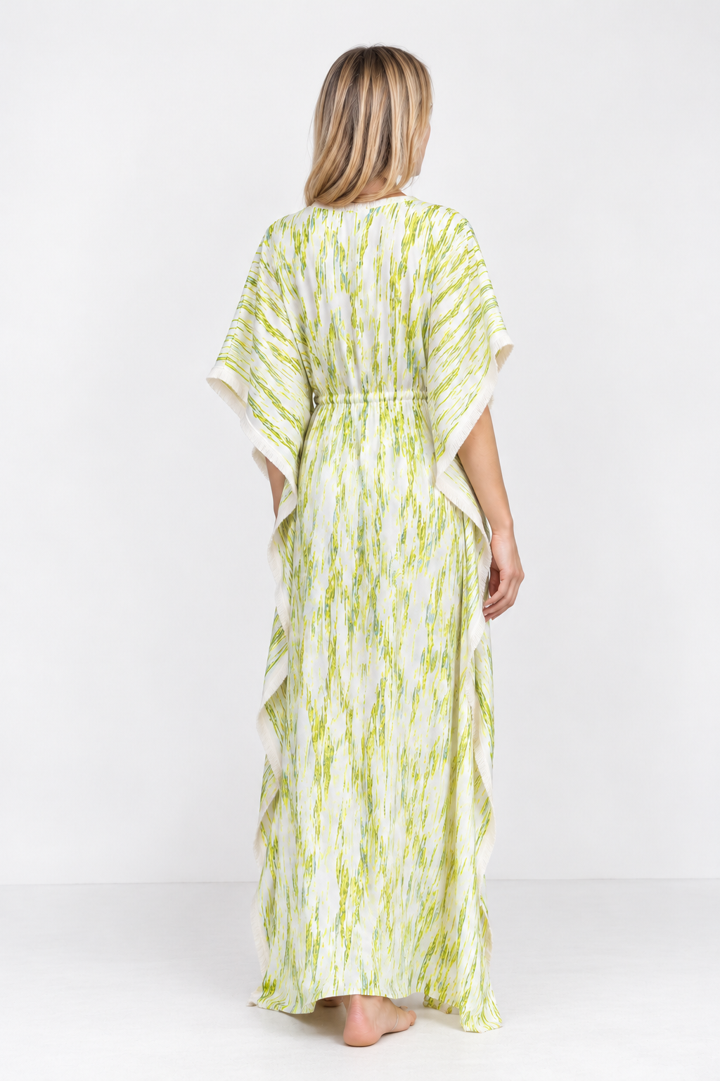 Lime White Dresstan | Vertical Print Viscose