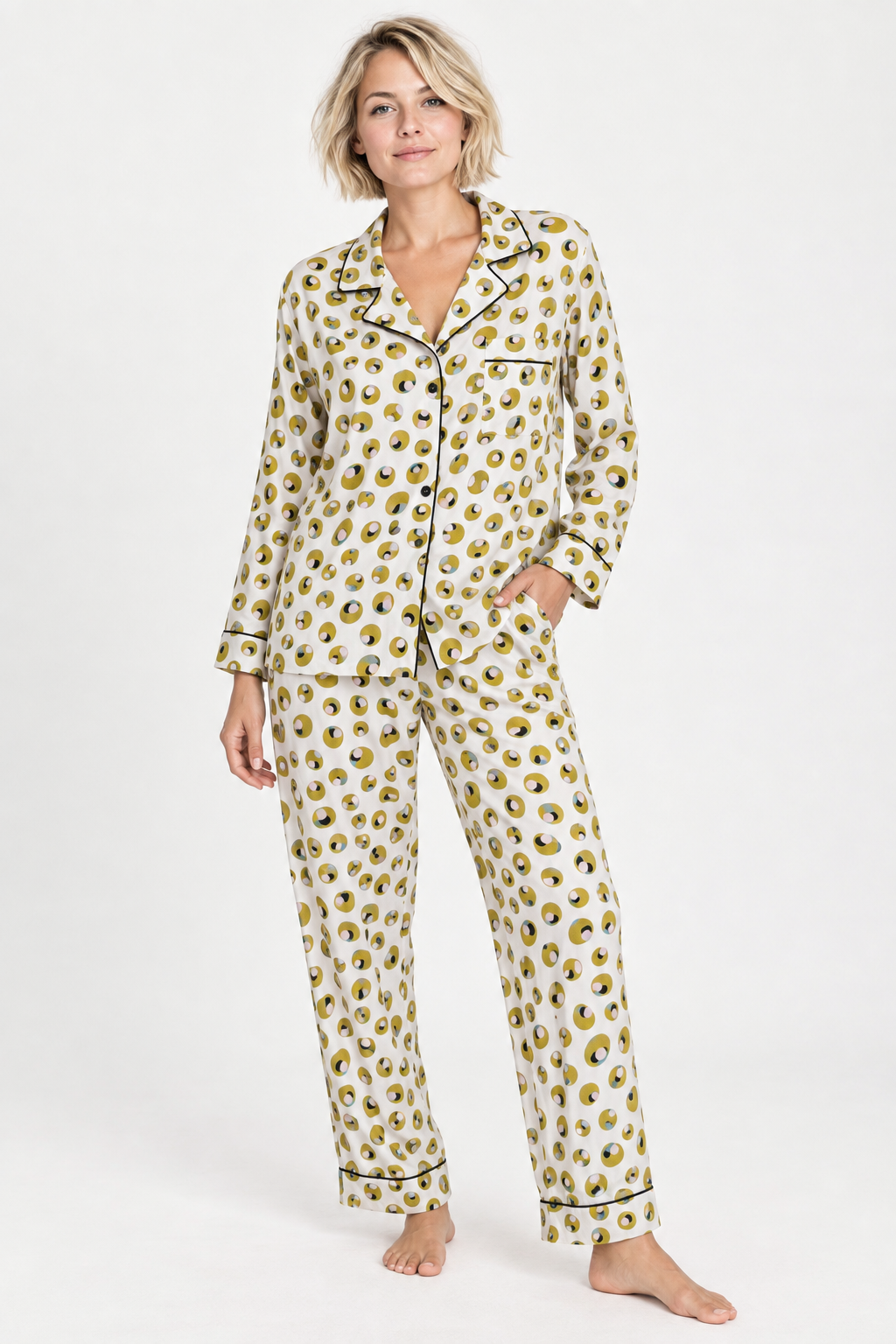 Olive Sage Green Printed Pyjama Set | Women's Cotton Loungewear