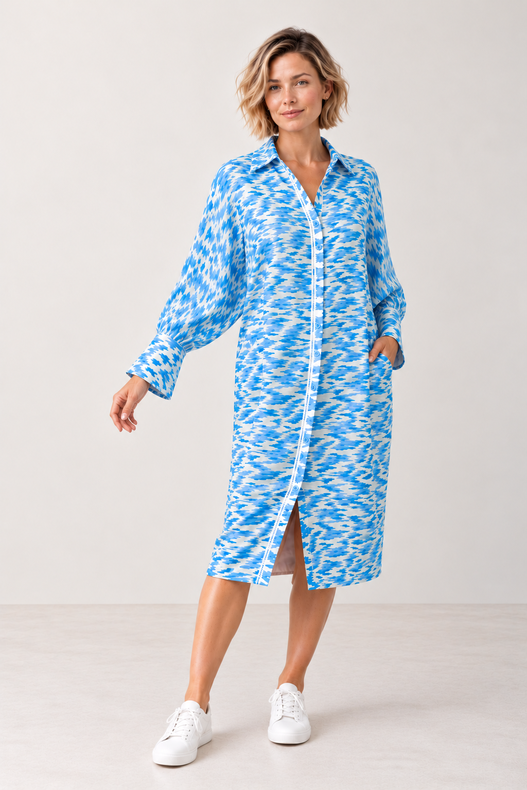 Blue Ikat Shirt Dress | Handwoven Cotton