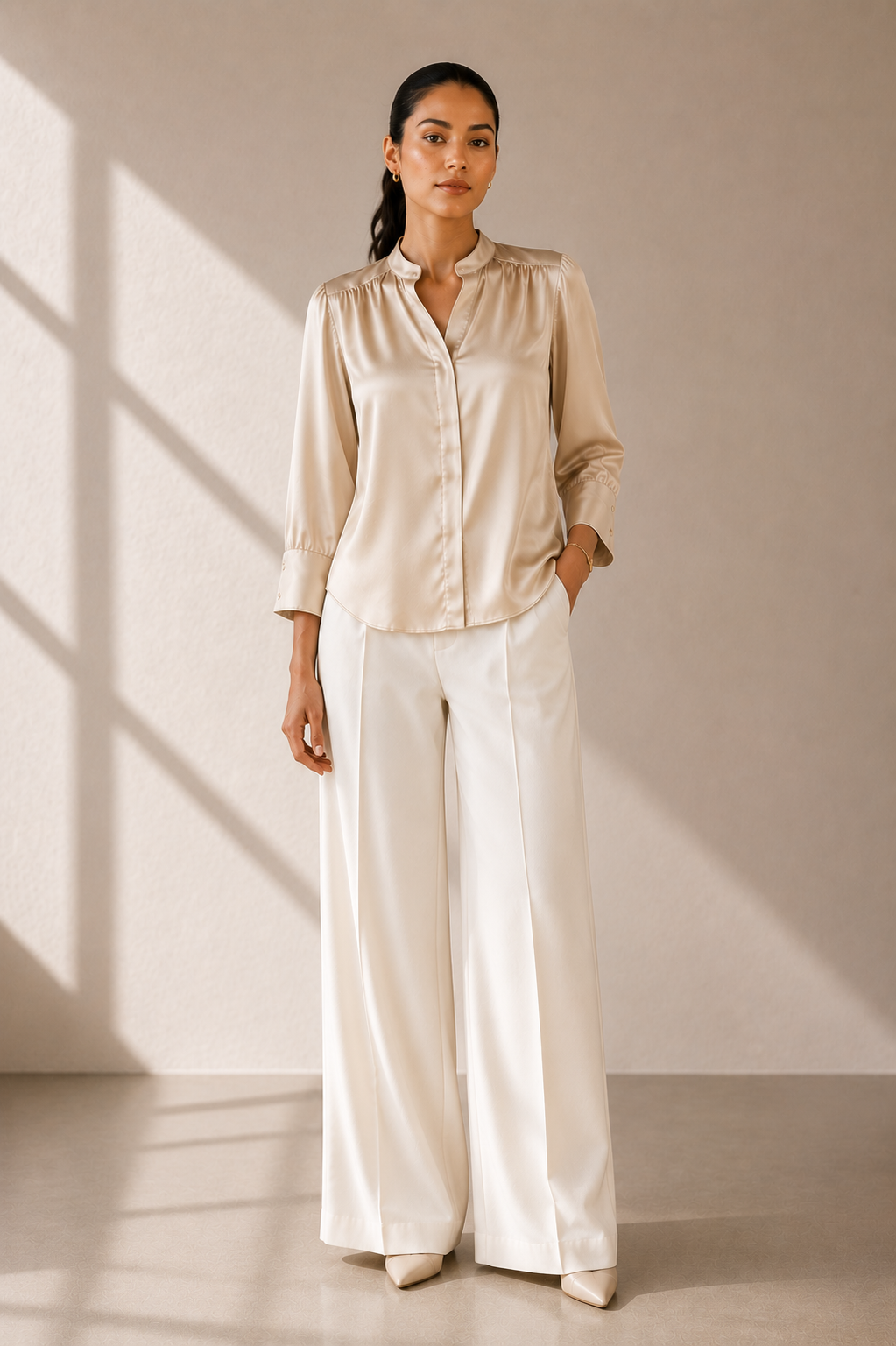 Champagne Silk Satin Shirt