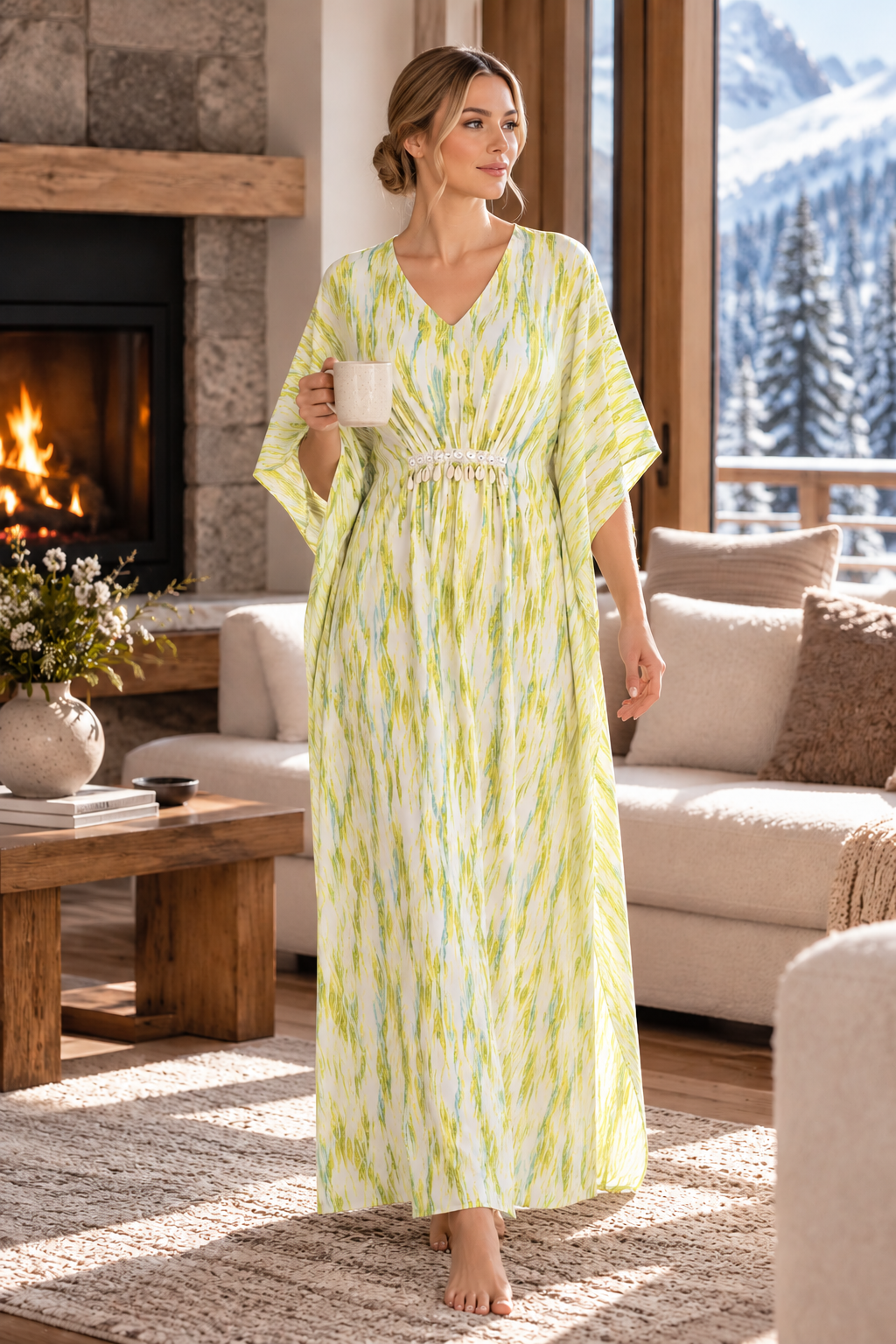 Lime Shell Luxury Dresstan | Abstract Print Viscose