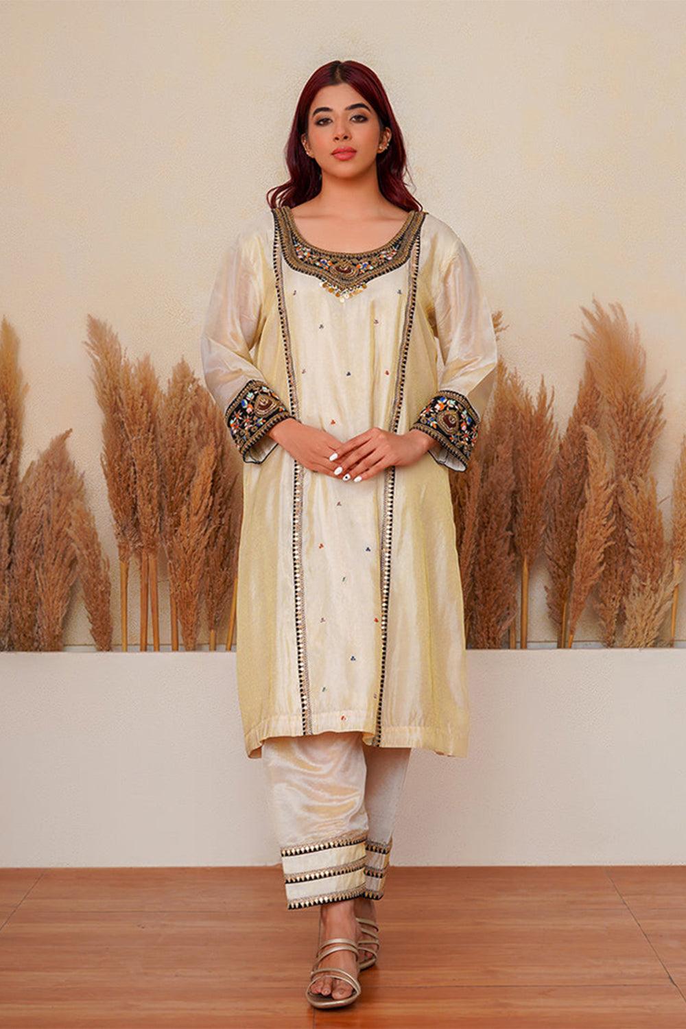 Rosette Ecru Kurta Set - Yuniku London