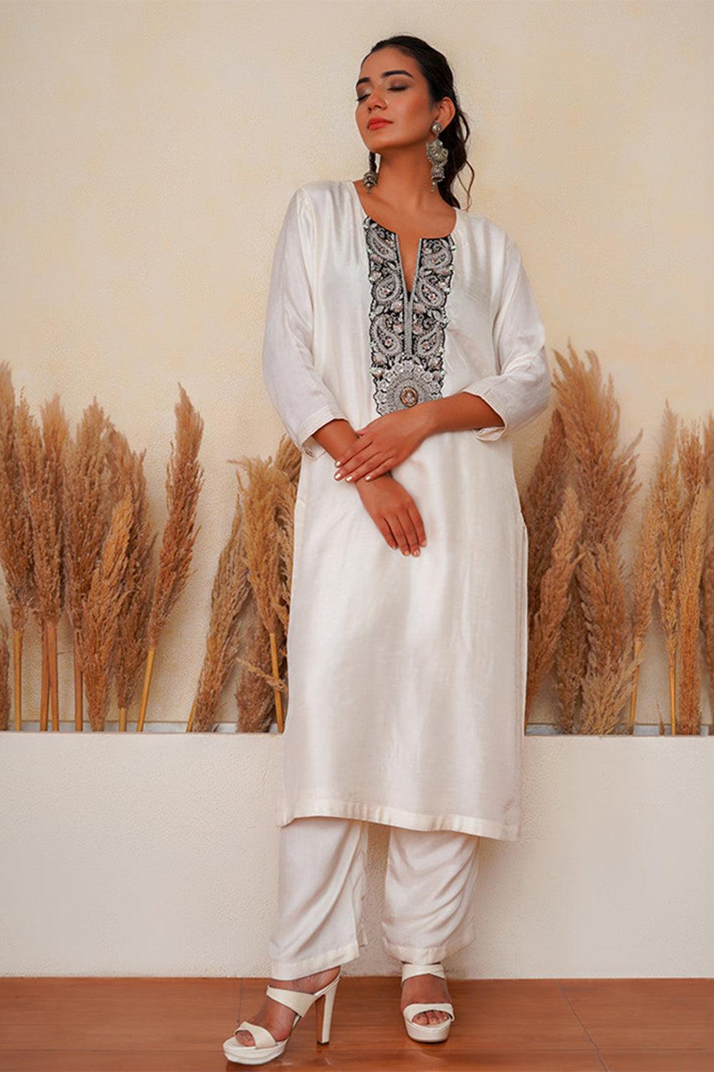 Ivory Flowerette Kurta Set - Yuniku London
