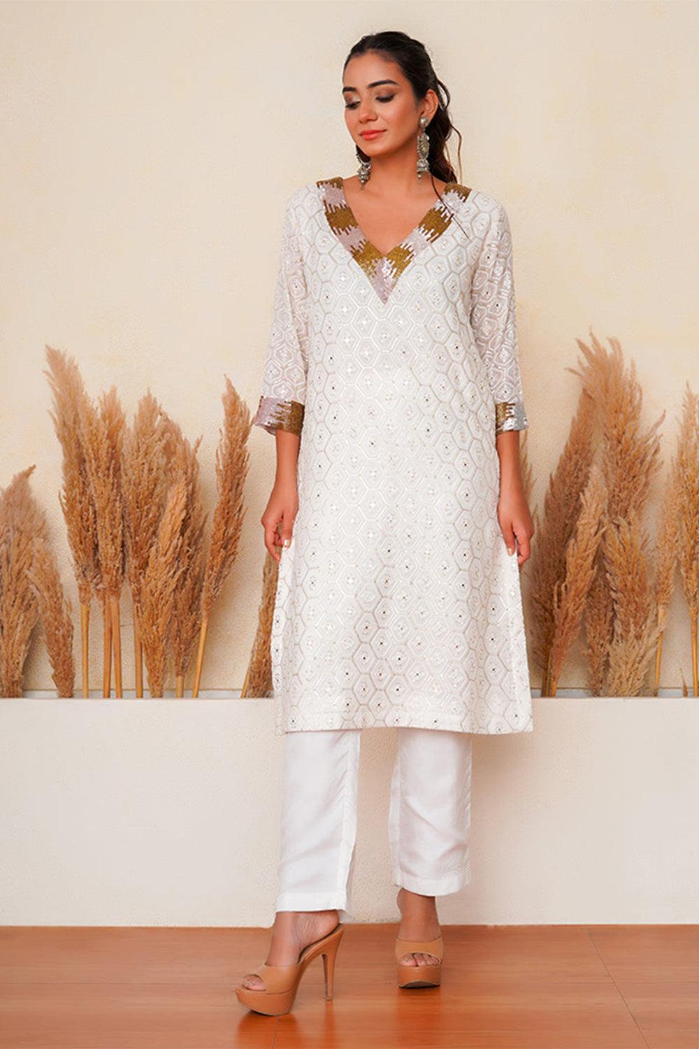 Ivory Setarah Kurta Set - Yuniku London