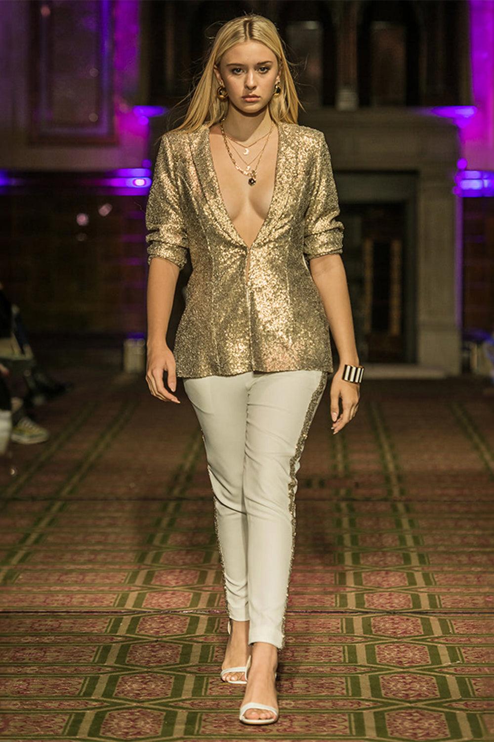 Forever Gold Sequin Ladies Jacket - Yuniku London