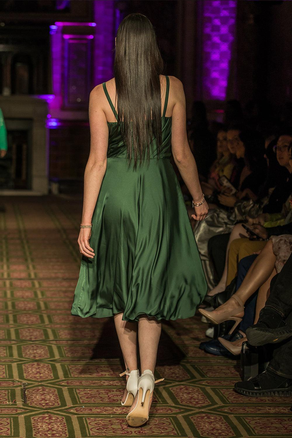 Luxury Drape A-line Emerald Green Dress - Yuniku London