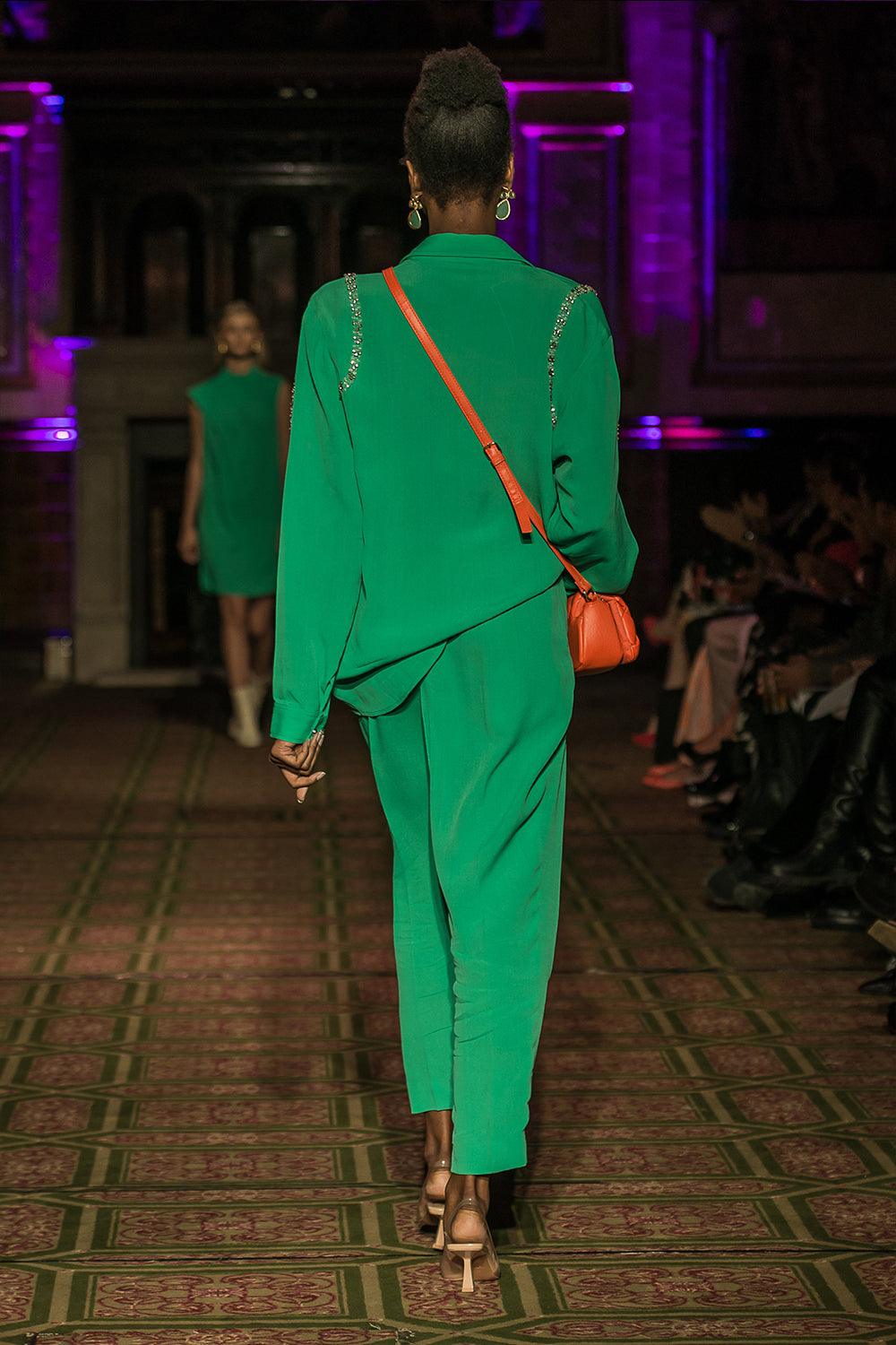 Embellished Parrot Green Cord Set - Yuniku London