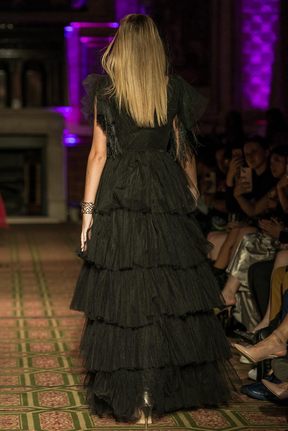 Black Ruffled Gown - Yuniku London