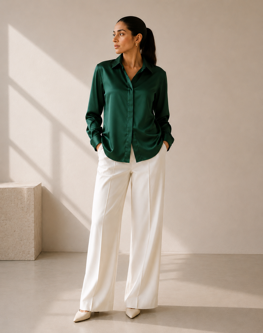 Silk Satin Shirt Classic Collar