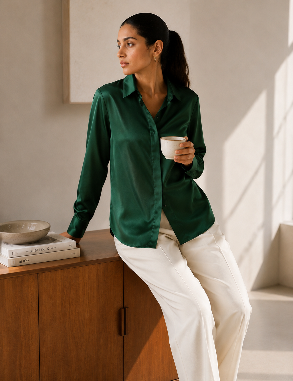Silk Satin Shirt Classic Collar