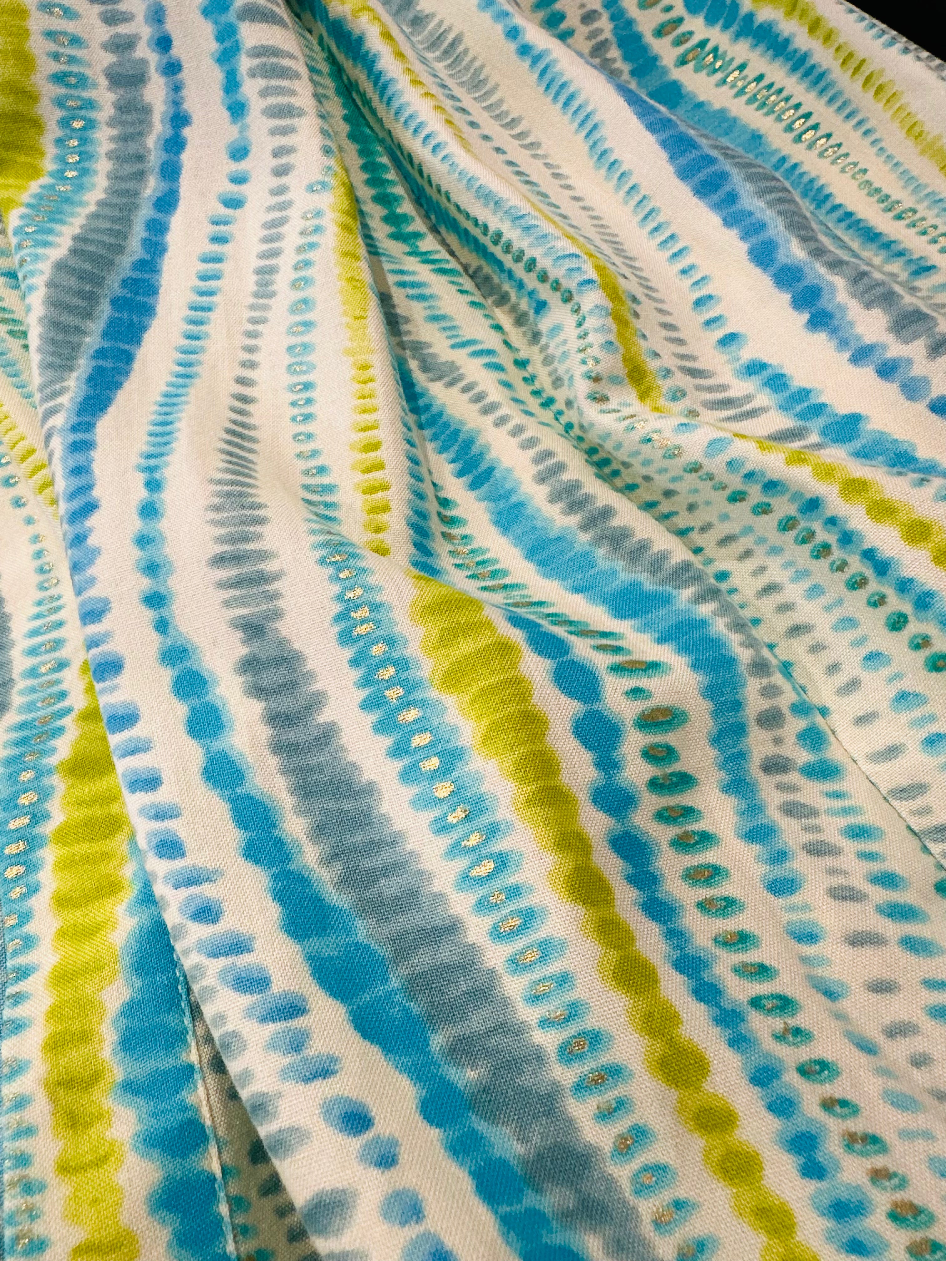 Blue Green Wave Print Viscose Maxi Dress