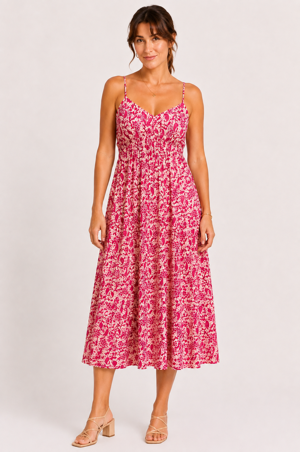 Fuschia Paisley Summer Midi Dress