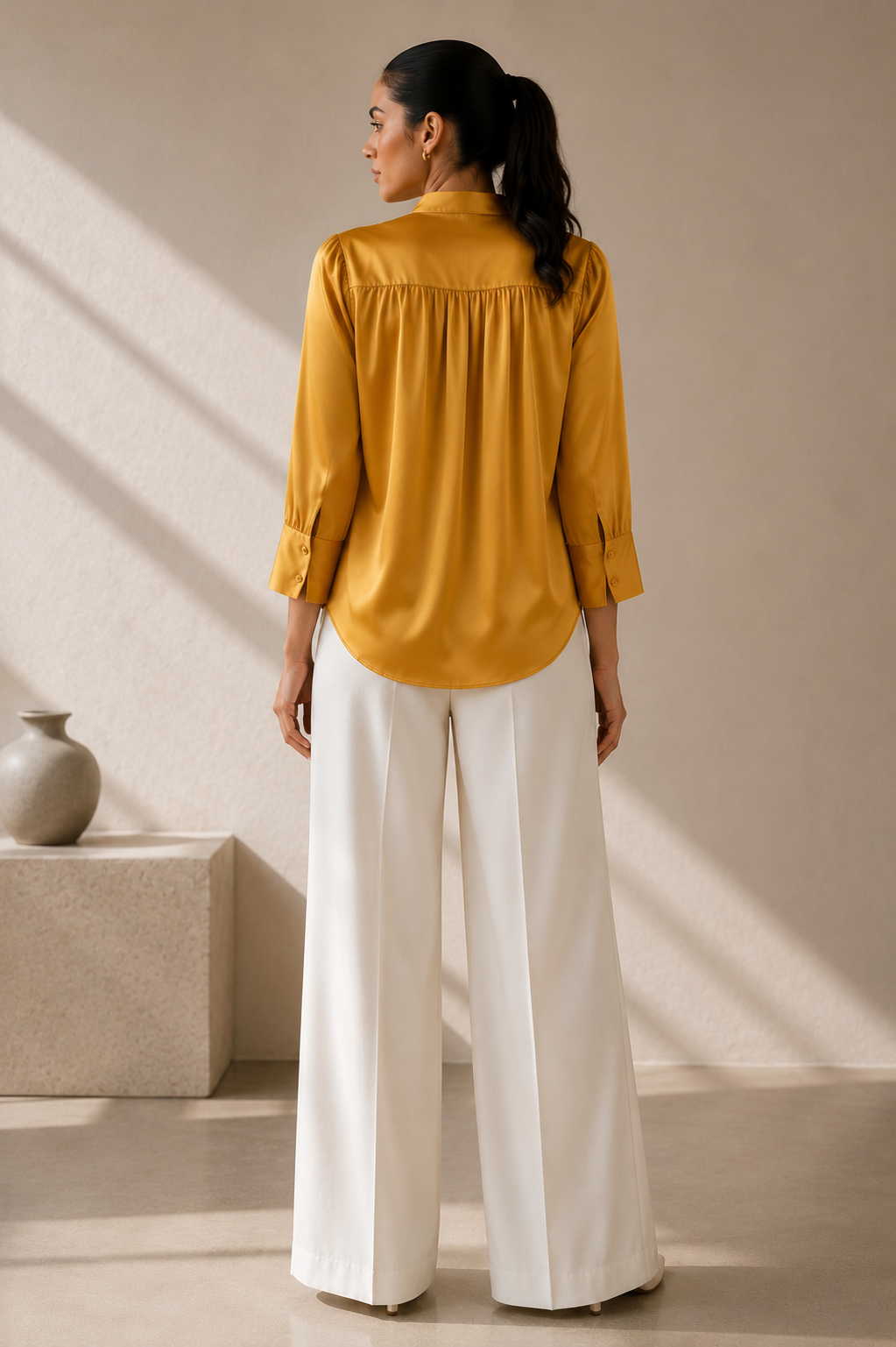 Gold Yellow Silk Satin Shirt