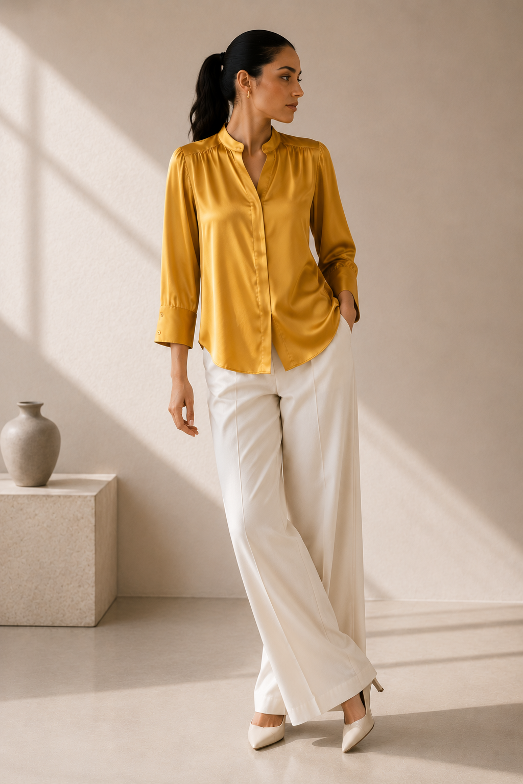 Gold Yellow Silk Satin Shirt