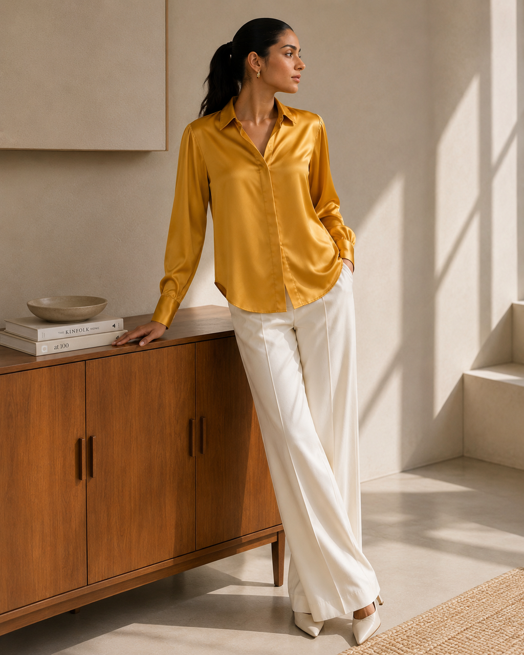 Silk Satin Shirt Classic Collar