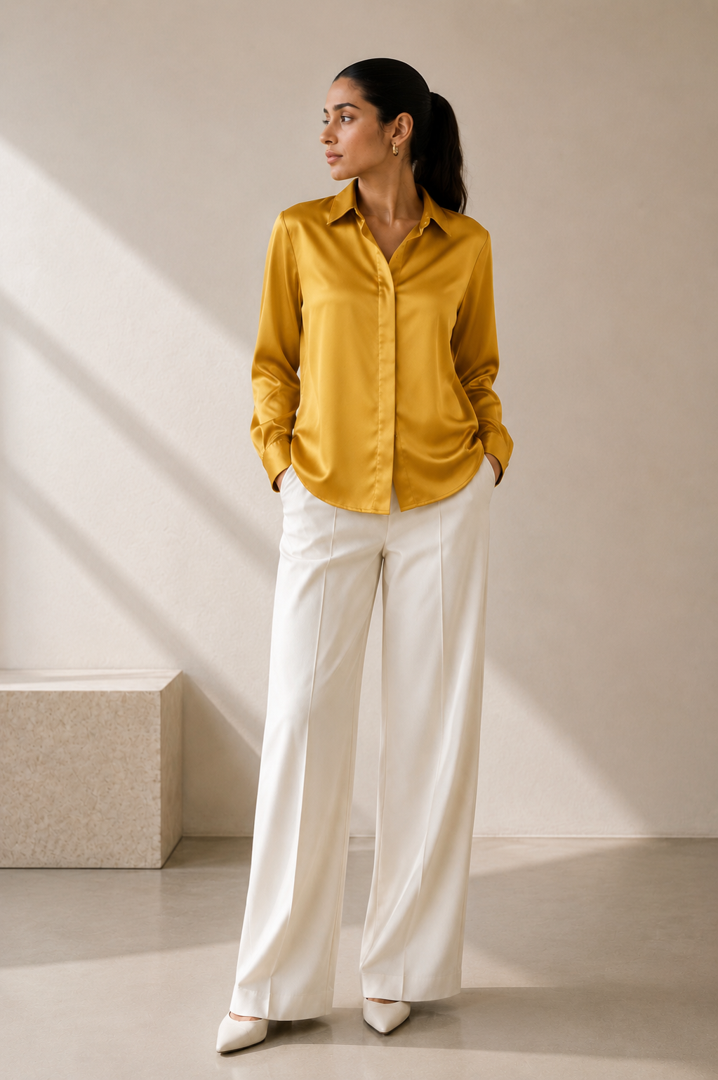 Silk Satin Shirt Classic Collar