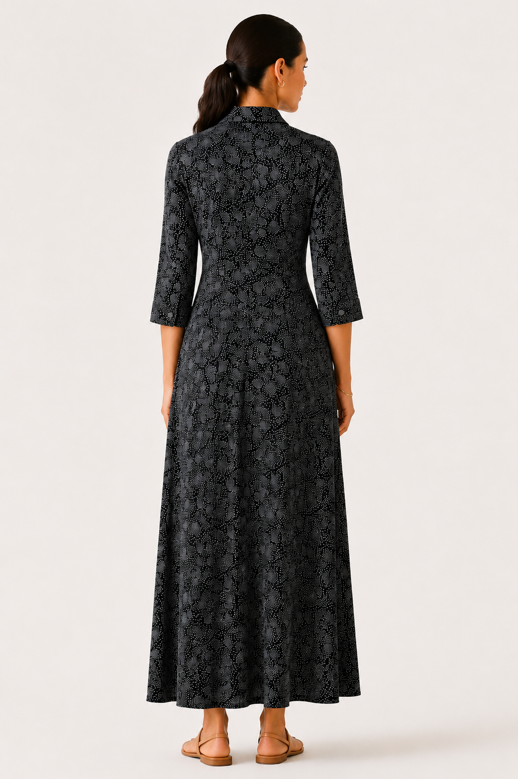 Black & White Ditsy Print Maxi Shirt Dress
