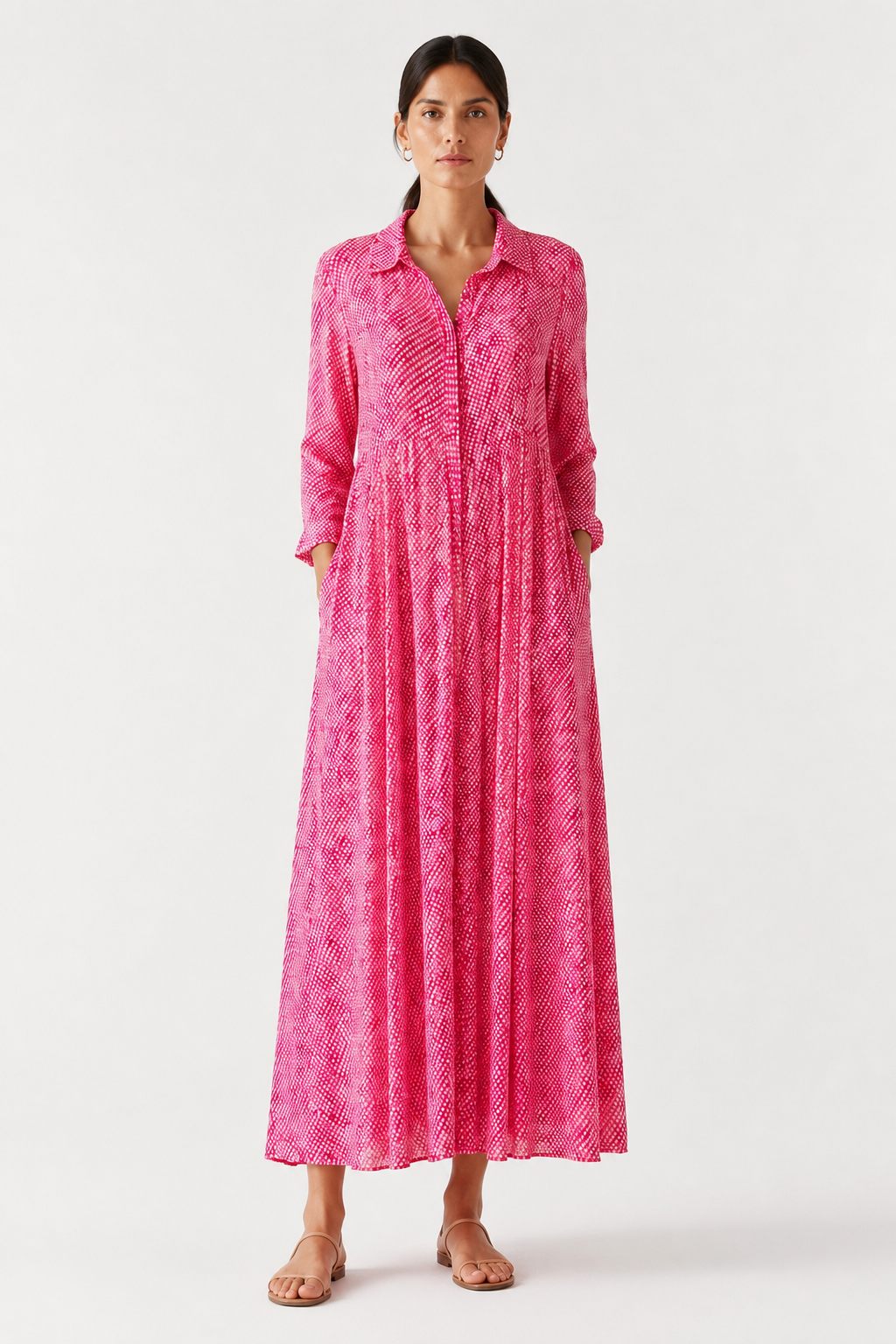 Pink Silk Maxi Shirt Dress