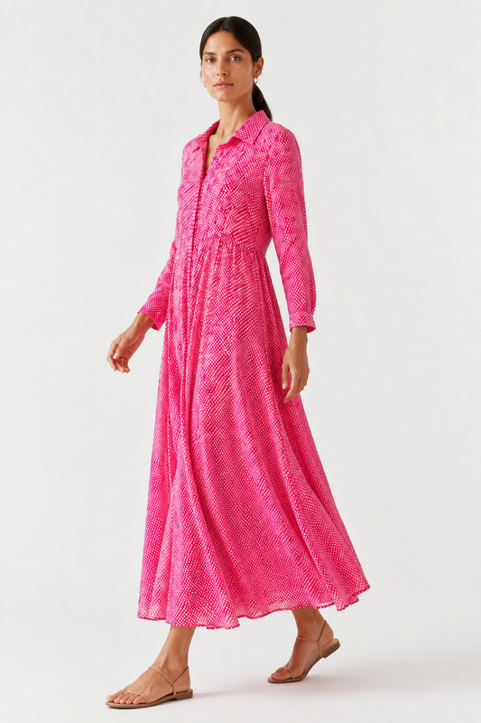 Pink Silk Maxi Shirt Dress