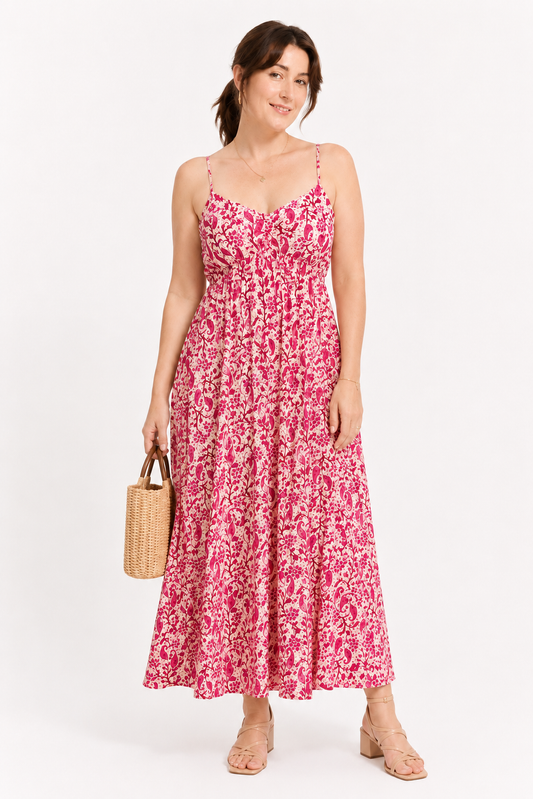Fuschia Paisley Summer Maxi Dress