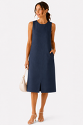 Navy Linen A-Line Shift Dress