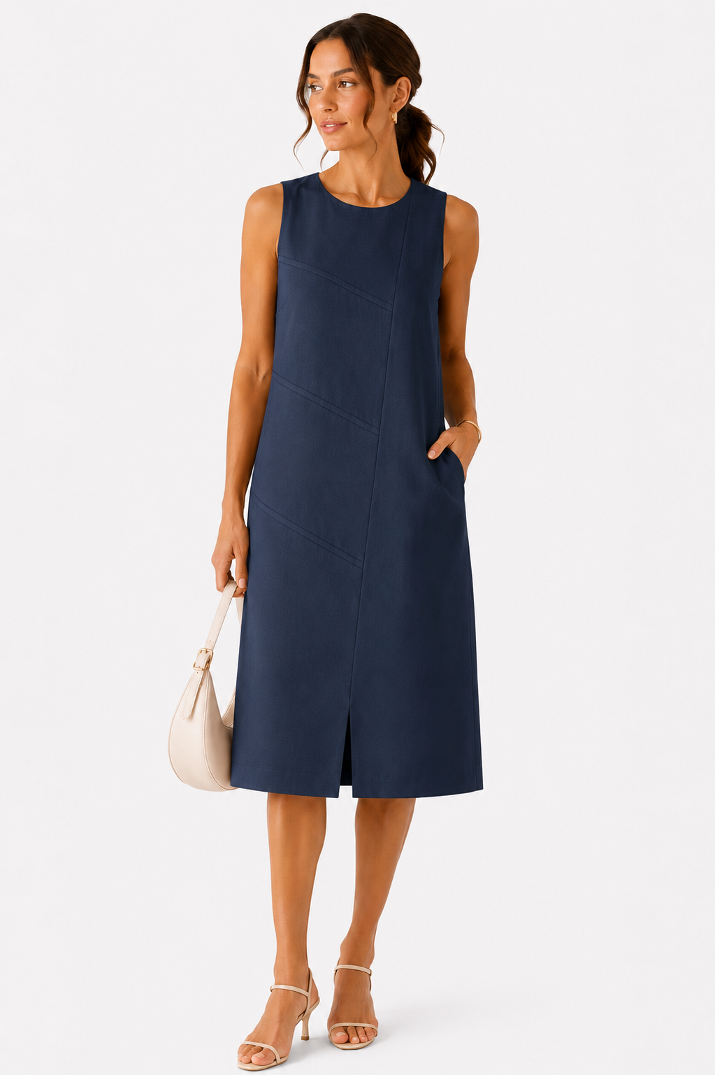 Navy Linen A-Line Shift  Dress