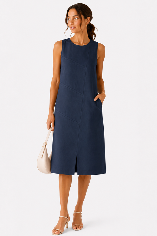 Navy Linen Timeless A-Line Shift  Dress