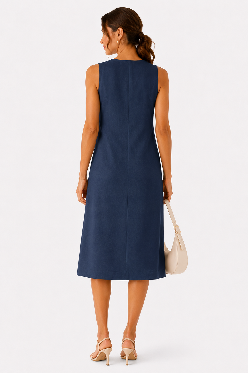 Navy Linen A-Line Shift  Dress
