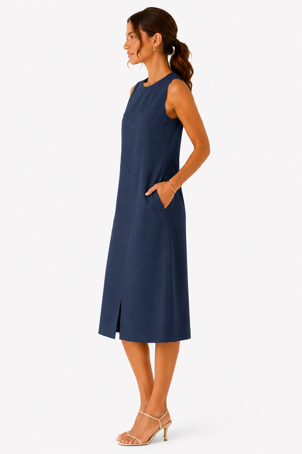 Navy Linen A-Line Shift  Dress
