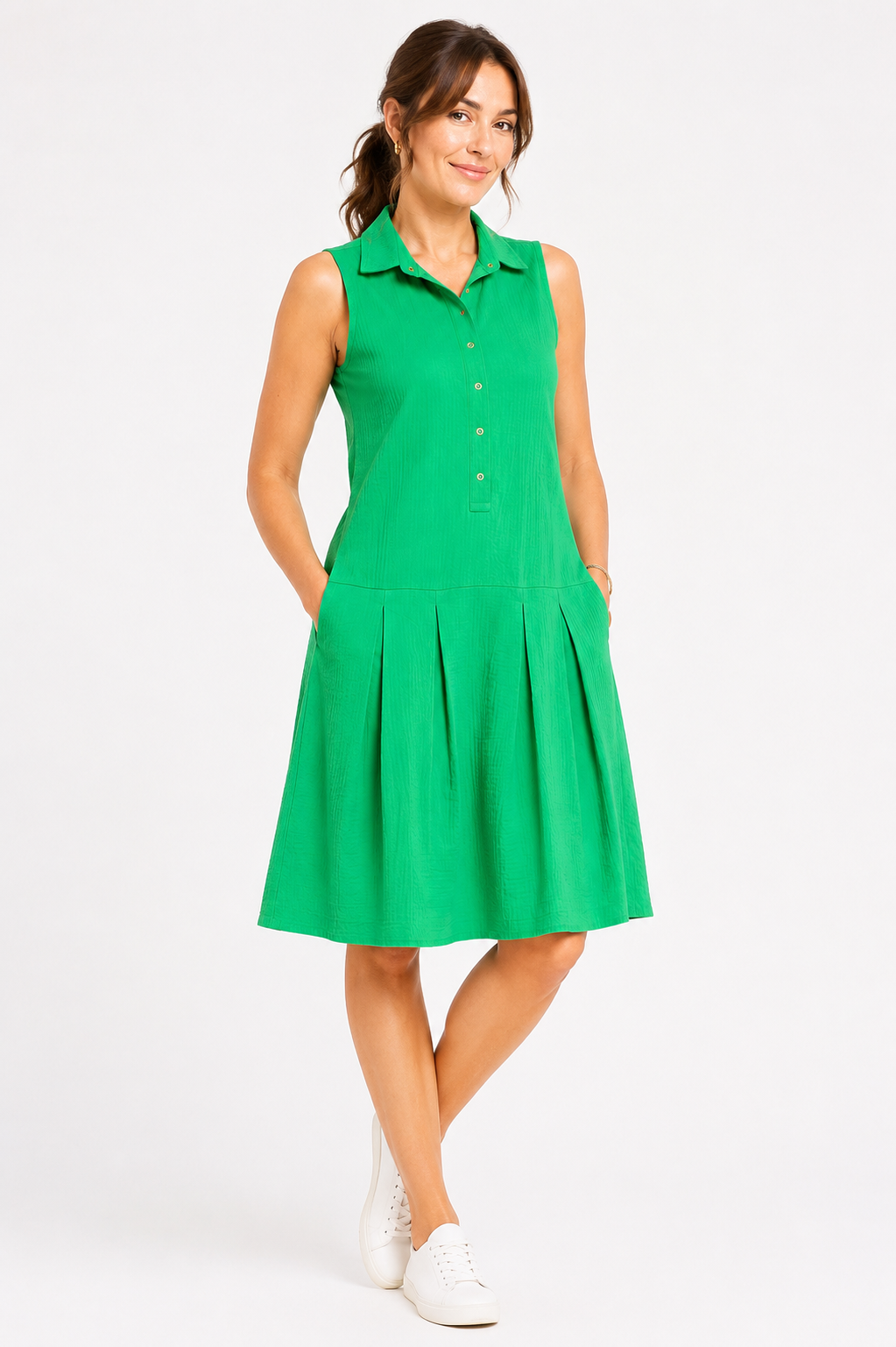 Wimbledon Green Pleated Cotton Dress