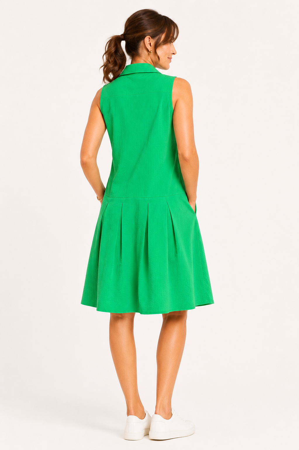 Wimbledon Green Pleated Cotton Dress