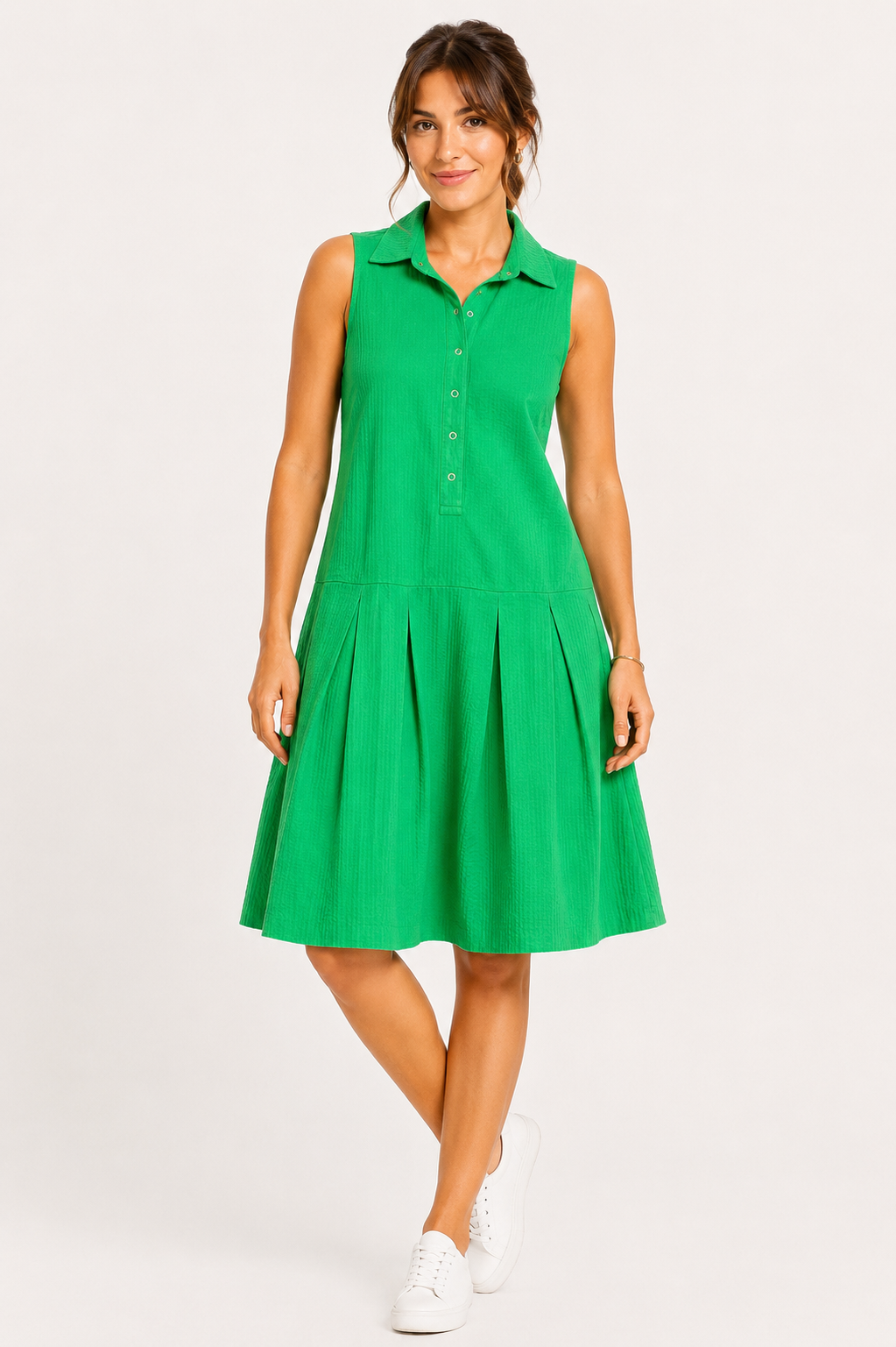 Wimbledon Green Pleated Cotton Dress